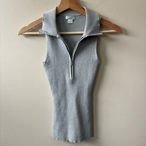 Cache Silver Ribbed Sparkly Knit Sleeveless Top